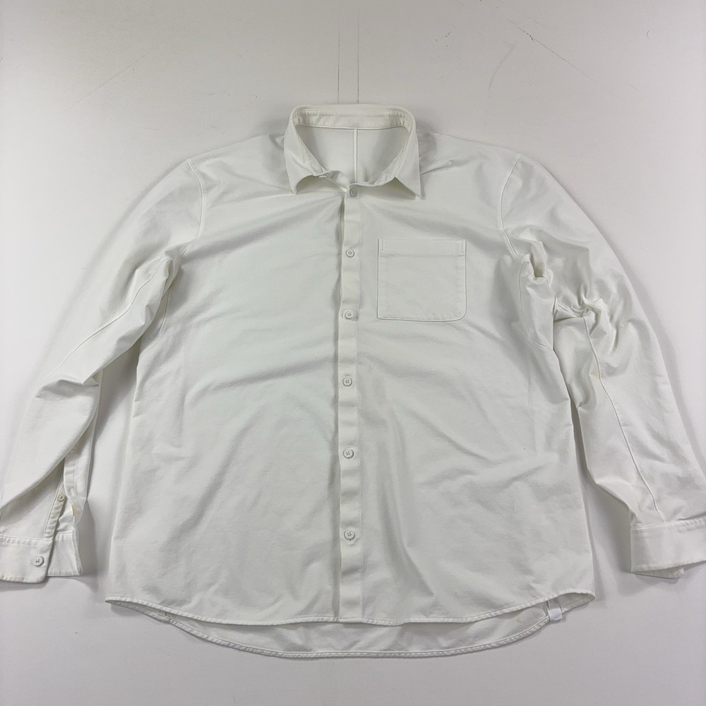 Lululemon Shirt Mens Large White Solid Long Sleeve Button Up Pocket Casual